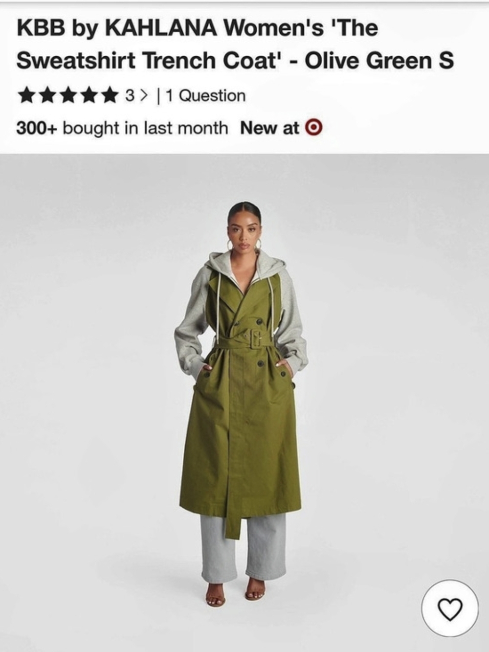 KBB by KAHLANA The Sweatshirt Trench Coat Olive Green & Gray Small